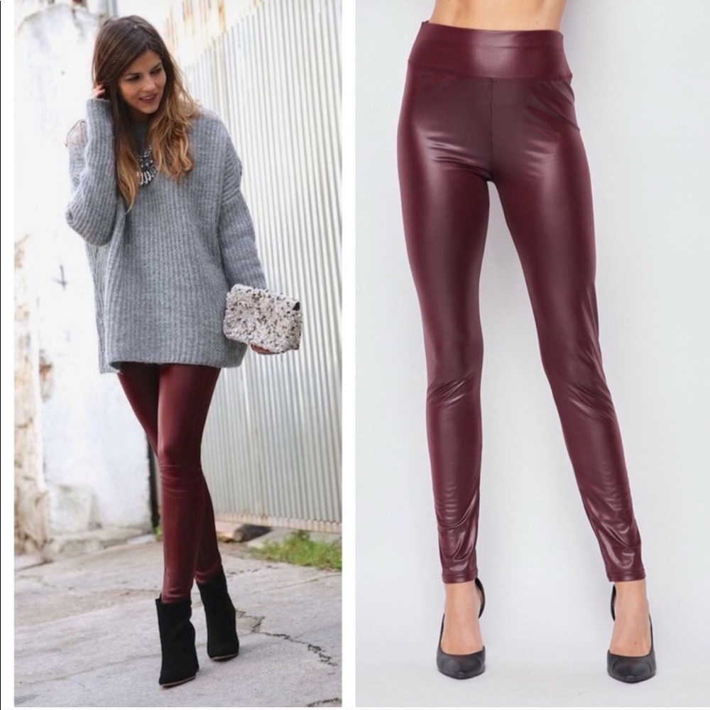 Burgundy Faux Leather High Waist Legging S/M L/XL - Picture 1 of 1